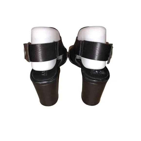 Anyi Lu Sling Back Sandals 9 40 Womens Black Tan Leather Handmade Chunky Heel - Picture 3 of 5